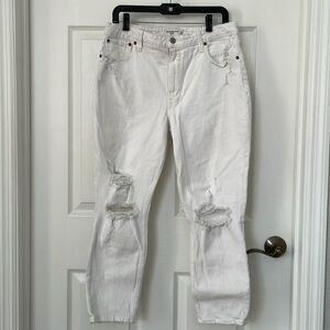 Abercrombie & Fitch women’s curve love skinny high rise white distressed jeans
